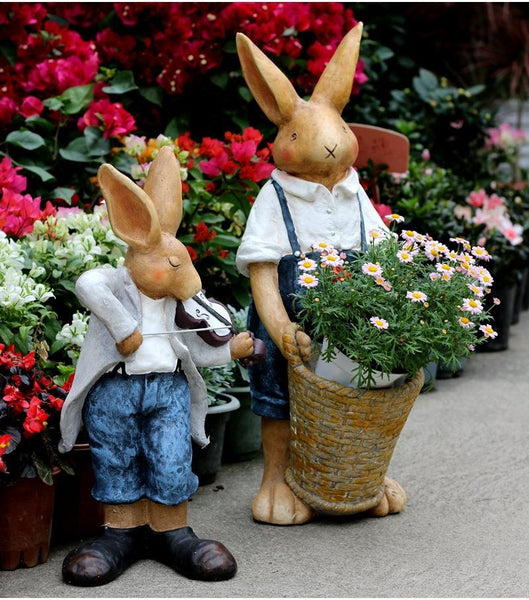 Large Rabbit Statue for Garden, Bunny Flower Pot, Garden Courtyard Ornament, Villa Outdoor Decor Gardening Ideas, House Warming Gift-Grace Painting Crafts