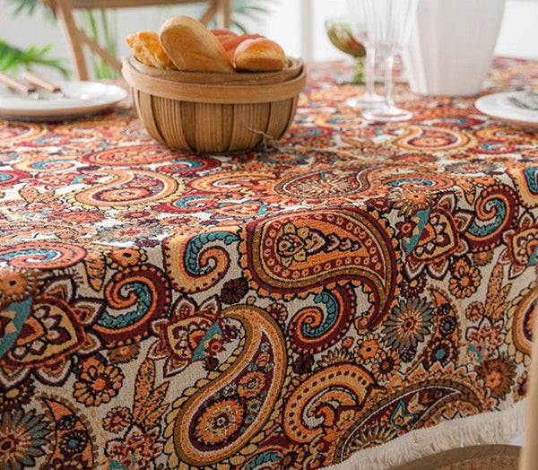 Oriental Rectangular Table Covers for Coffee Table, Large Modern Linen Tablecloths, Bohemian Rectangular Tablecloth for Oval Table-Grace Painting Crafts