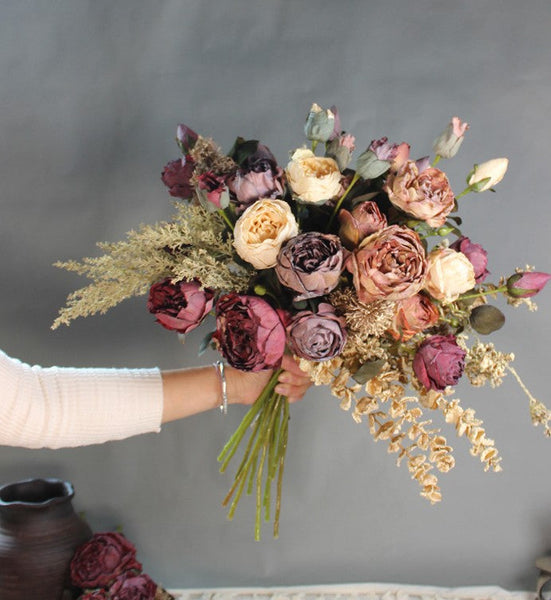 Beautiful Modern Artificial Floral Arrangement for Bedroom, Peony Flowers Arrangement Interior Design, Large Faux Silk Floral Bouquet Table Centerpiece-Grace Painting Crafts