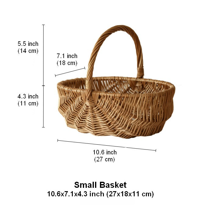 Natural Fruit Basket, Kitchen Storage Baskets, Natural Hand-woven Wicker Storage Basket, Large Picnic Food Basket with Handle, Lovely Willow Weaving Baskets for Vegetable-Grace Painting Crafts