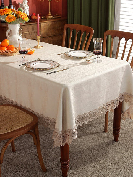 Large Simple Table Cloth for Dining Room Table, Beige Lace Tablecloth for Home Decoration, Modern Rectangle Tablecloth, Square Tablecloth for Round Table-Grace Painting Crafts
