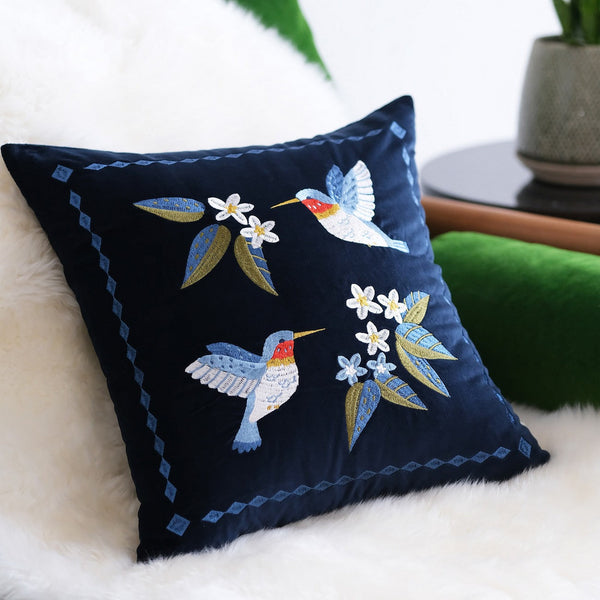 Decorative Pillow Arrangement Ideas for Couch, Vintage Decorative Pillows, Embroidered Birds Cushion, Decorative Pillows for Couch, Modern Throw Pillows for Bedroom-Grace Painting Crafts