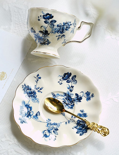 Elegant Vintage Ceramic Coffee Cups for Traditional Afternoon Tea, Royal Ceramic Cups, French Style China Porcelain Tea Cup Saucer Set, 6.8 oz Tea Cup and Saucers-Grace Painting Crafts