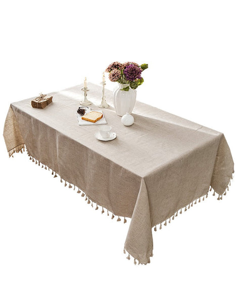 Simple Linen Rectangle Table Cover for Dining Room Table, Large Brown Tablecloth for Home Decoration, Modern Table Cloth, Square Tablecloth for Round Table-Grace Painting Crafts