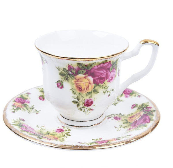 Beautiful British Flower Tea Cups, Unique Porcelain Cup and Saucer, Elegant Ceramic Coffee Cups, Creative Bone China Porcelain Tea Cup Set-Grace Painting Crafts