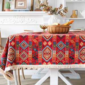 Oriental Red Rectangular Table Covers for Coffee Table, Bohemian Rectangular Tablecloth for Oval Table, Large Modern Linen Tablecloths-Grace Painting Crafts