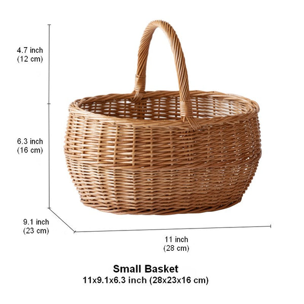 Large Picnic Food Basket with Handle, Natural Hand-woven Wicker Storage Basket, Willow Weaving Baskets for Vegetable, Natural Fruit Basket, Kitchen Storage Baskets-Grace Painting Crafts