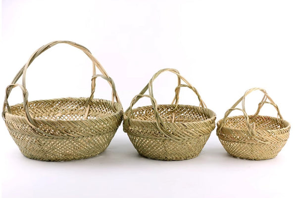 Large Picnic Food Basket with Handle, Natural Hand-woven Bamboo Basket, Lovely Bamboo Baskets for Vegetable, Natural Fruit Basket Kitchen Storage Baskets-Grace Painting Crafts