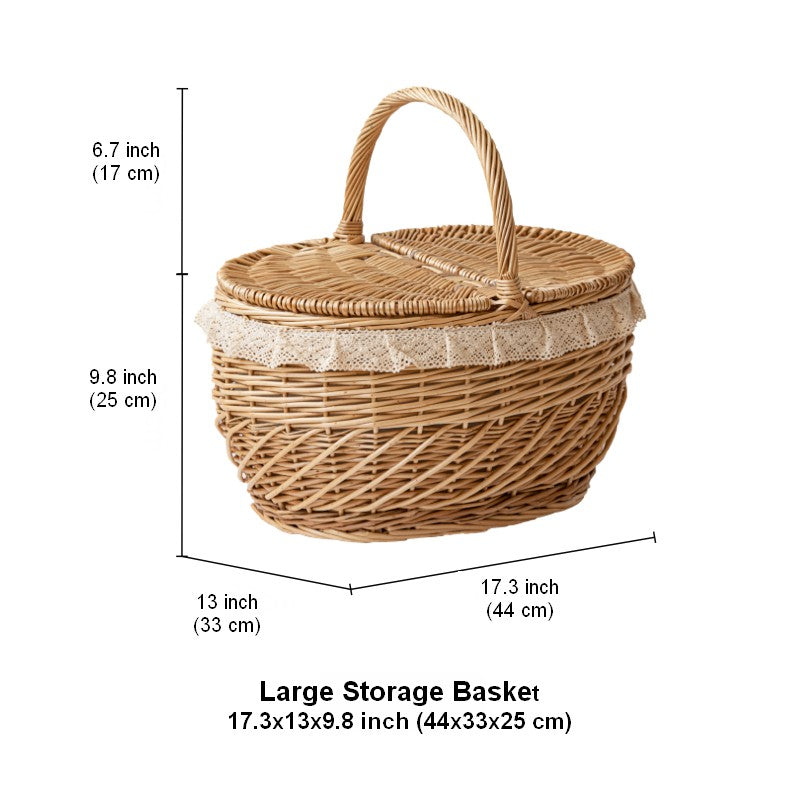 Extra Large Kitchen Storage Baskets, Picnic Storage Basket with Handle, Natural Hand-woven Wicker Storage Basket, Lovely Willow Weaving Baskets for Vegetable, Natural Fruit Storage Baskets-Grace Painting Crafts