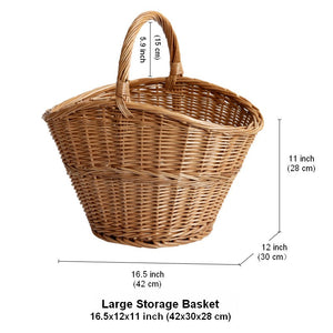 Willow Weaving Baskets with Handle, Large Picnic Food Basket with Handle, Natural Hand-woven Wicker Storage Basket, Natural Fruit Baskets, Kitchen Storage Baskets-Grace Painting Crafts
