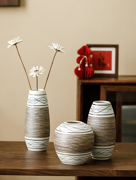 Centerpiece on Dining Table, Handmade Pottery Flower Vases Urn, Large Flower Vase on Table, Modern Bouquet Flower Vases, Water Holding Flower Vases-Grace Painting Crafts