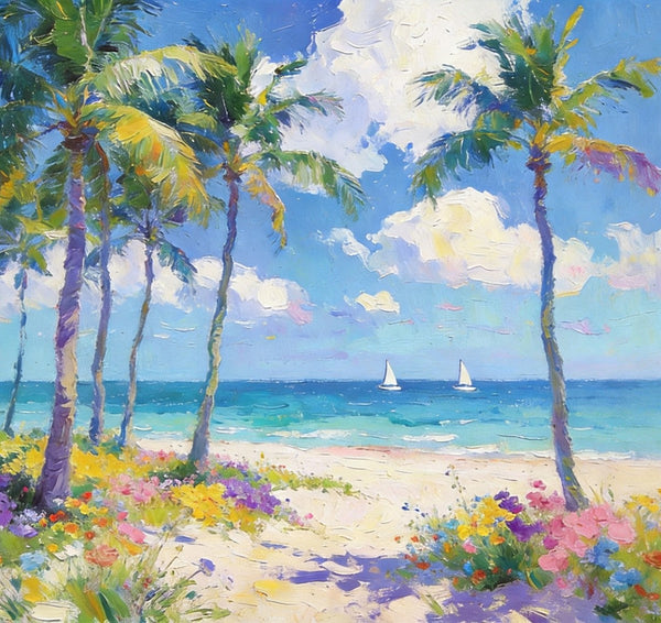 Landscape Paintings on Canvas, Florida Beach Scenery, Seashore Paintings, Original Canvas Paintings, Buy Paintings Online, Hand Painted Canvas Art, Heavy Texture Oil Paintings-Grace Painting Crafts