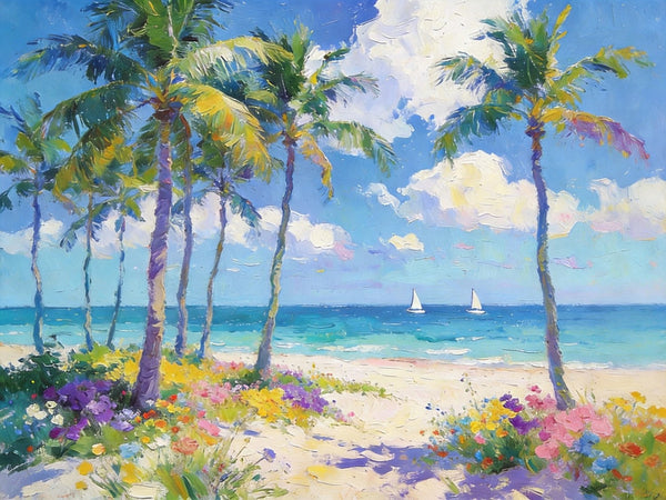 Landscape Paintings on Canvas, Florida Beach Scenery, Seashore Paintings, Original Canvas Paintings, Buy Paintings Online, Hand Painted Canvas Art, Heavy Texture Oil Paintings-Grace Painting Crafts