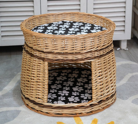 Large Double-Layer Cat Bed, Wicker Cat House Basket with Washable Cushion for Indoor Cats and Dogs-Grace Painting Crafts