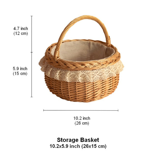Storage Basket for Shelves, Picnic Storage Basket with Handle, Hand-woven Wicker Storage Basket, Natural Fruit Basket, Willow Weaving Baskets for Kitchen-Grace Painting Crafts