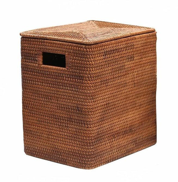 Storage Baskets for Bathroom, Rectangular Storage Baskets, Large Brown Rattan Storage Baskets, Storage Basket with Lid, Storage Baskets for Clothes-Grace Painting Crafts