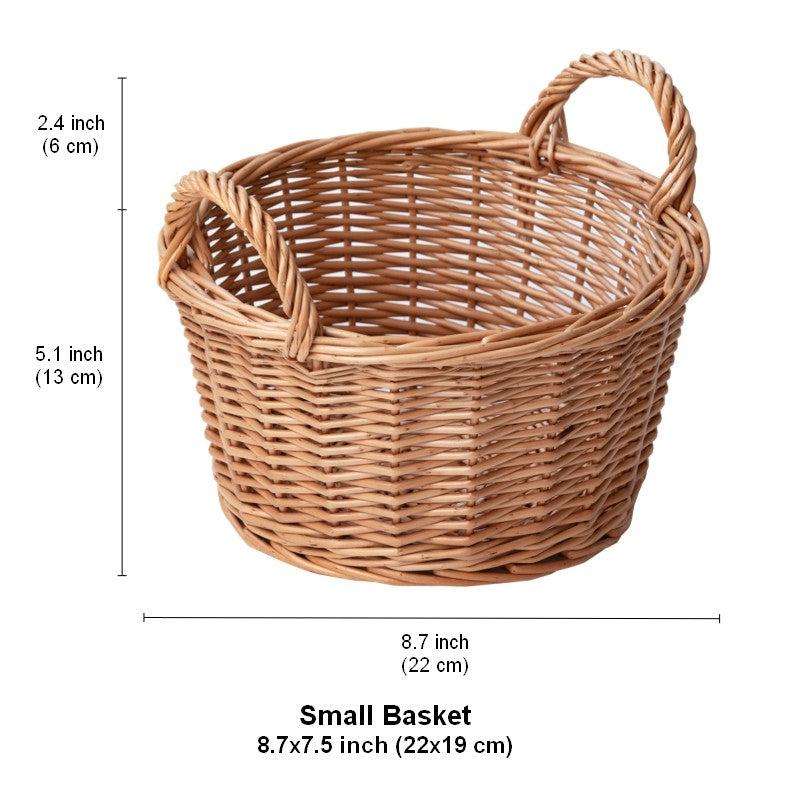 Large Picnic Fruit Basket with Handle, Natural Hand-woven Wicker Round Storage Basket, Lovely Willow Weaving Baskets for Vegetable, Natural Fruit Storage Basket, Kitchen Storage Baskets-Grace Painting Crafts