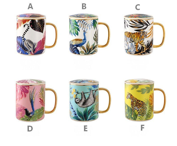 Unique Ceramic Mugs in Gift Box, Creative Porcelain Cups, Large Capacity Jungle Animal Porcelain Mugs, Large Ceramic Mugs for Office-Grace Painting Crafts