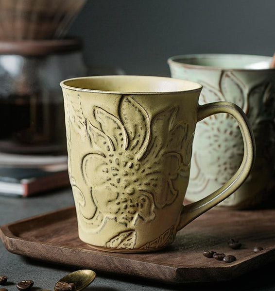 Green Ceramic Coffee Mug, Birthday Gifts, Stoneware Coffee Mugs, Handmade Pottery Coffee Mug, Large Capacity Coffee Cups-Grace Painting Crafts