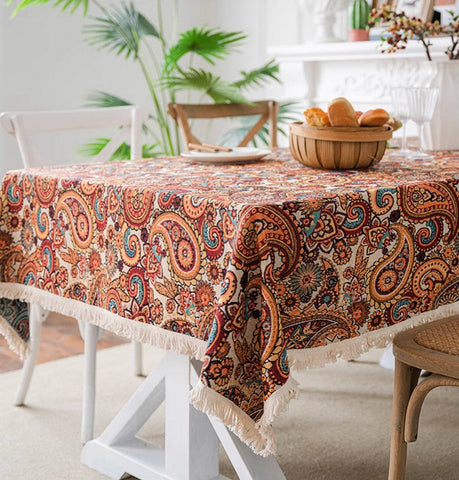 Oriental Rectangular Table Covers for Coffee Table, Large Modern Linen Tablecloths, Bohemian Rectangular Tablecloth for Oval Table-Grace Painting Crafts