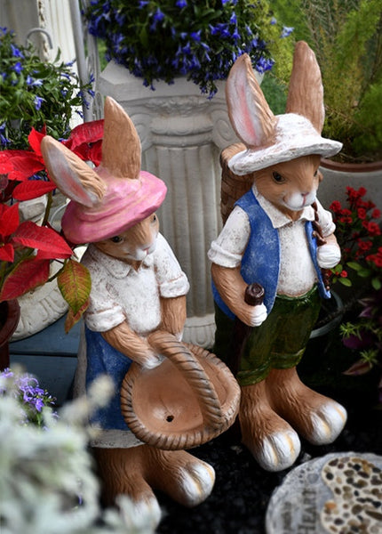 Garden Courtyard Ornaments, Large Rabbit Statue for Garden, Villa Outdoor Decor Gardening Ideas, Bunny Flowerpot, Modern Garden Sculptures-Grace Painting Crafts