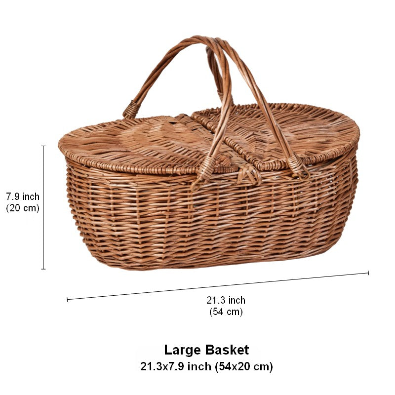 Extra Large Picnic Food Basket with Handle, Kitchen Storage Baskets, Natural Hand-woven Wicker Storage Basket, Lovely Willow Weaving Baskets for Vegetable, Natural Fruit Basket-Grace Painting Crafts