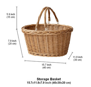 Kitchen Storage Baskets, Small Picnic Food Basket with Handle, Natural Hand-woven Wicker Storage Basket, Willow Weaving Baskets for Vegetable, Natural Fruit Basket-Grace Painting Crafts