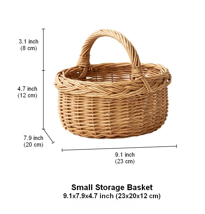 Small Kitchen Storage Baskets, Picnic Storage Basket with Handle, Hand-woven Wicker Storage Basket, Natural Fruit Basket, Willow Weaving Baskets for Vegetable-Grace Painting Crafts