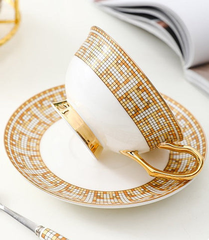 Bone China Porcelain Tea Cup Set for Office, Yellow Ceramic Cups, Elegant British Ceramic Coffee Cups, Unique Tea Cup and Saucer in Gift Box-Grace Painting Crafts