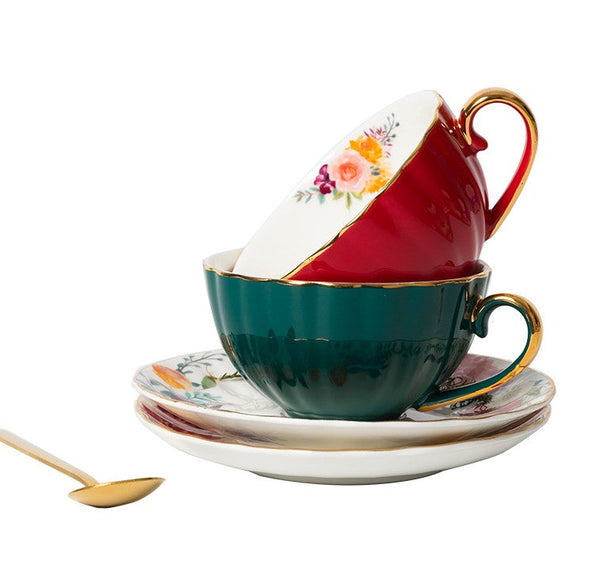 Elegant Ceramic Coffee Cups, Beautiful British Tea Cups, Creative Porcelain Tea Cup Saucer Set, 6.8 oz Tea Cup and Saucer in Gift Box-Grace Painting Crafts