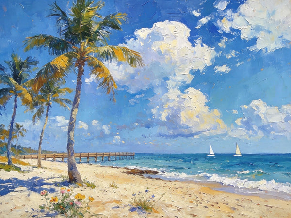 Original Landscape Paintings, Sandy Seaside Escape, Small Oil Paintings, Heavy Texture Artwork, Buy Painting Online, Hand Painted Canvas Art-Grace Painting Crafts