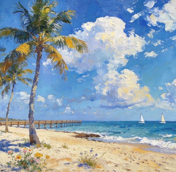 Original Landscape Paintings, Sandy Seaside Escape, Small Oil Paintings, Heavy Texture Artwork, Buy Painting Online, Hand Painted Canvas Art-Grace Painting Crafts