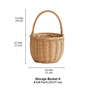 Wicker Storage Basket for Kitchen, Hand-woven Picnic Food Basket with Handle, Willow Weaving Baskets for Vegetable, Natural Fruit Basket, Storage Basket for Shelves-Grace Painting Crafts
