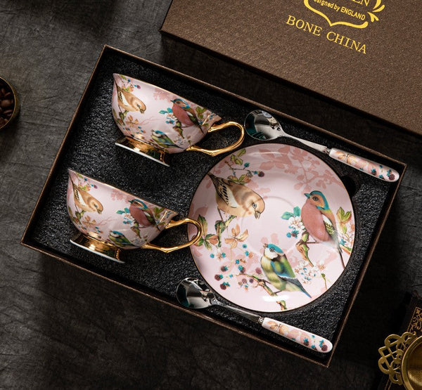 Lovely Birds Ceramic Cups, Elegant Ceramic Coffee Cups, Afternoon Porcelain Tea Cup Saucer Set, Unique Tea Cup and Saucer in Gift Box-Grace Painting Crafts