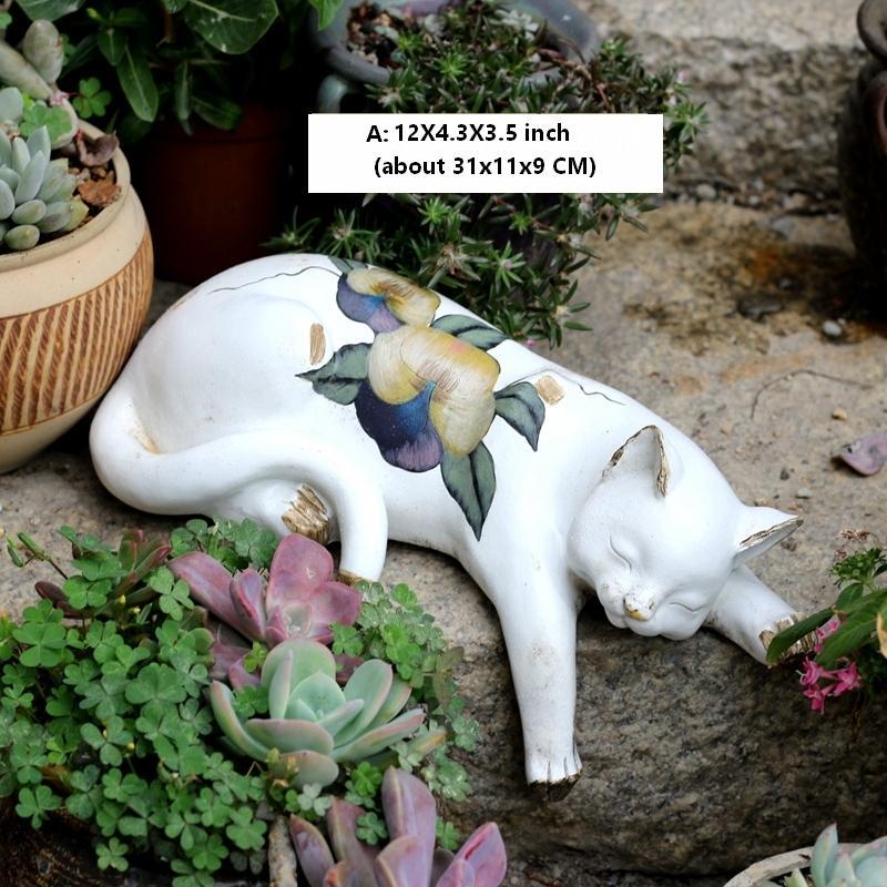 Lovely Cat Statue for Garden Ornament, Sleeping Cats Resin Statues, Garden Courtyard Decoration, Villa Outdoor Decor Gardening Ideas, House Warming Gift-Grace Painting Crafts