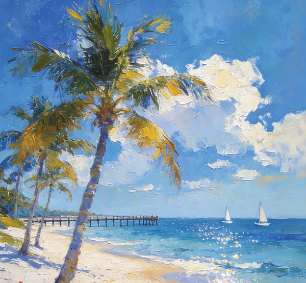 Small Oil Paintings, Sandy Beach Serenity, Palm Tree Beach Paintings, Canvas Paintings for Bedroom, Heavy Texture Artwork, Hand Painted Canvas Art, Original Landscape Paintings-Grace Painting Crafts