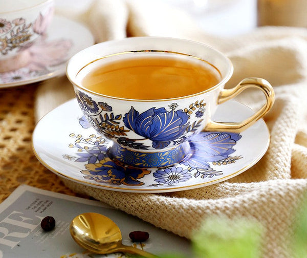 Unique Iris Flower Tea Cup and Saucer in Gift Box, Elegant Ceramic Coffee Cups, Afternoon British Tea Cups, Royal Porcelain Tea Cup Set-Grace Painting Crafts