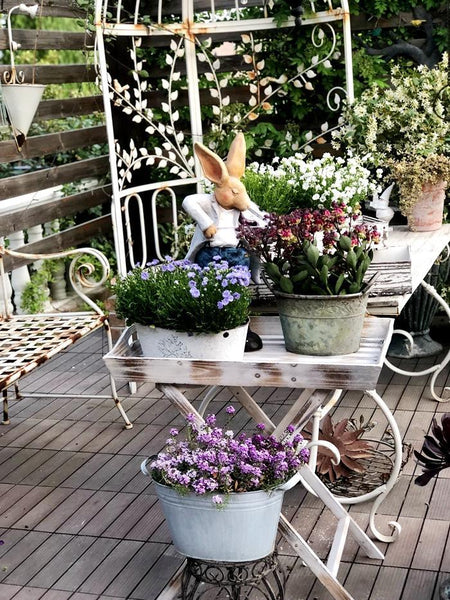 Large Rabbit Statue for Garden, Bunny Flower Pot, Garden Courtyard Ornament, Villa Outdoor Decor Gardening Ideas, House Warming Gift-Grace Painting Crafts