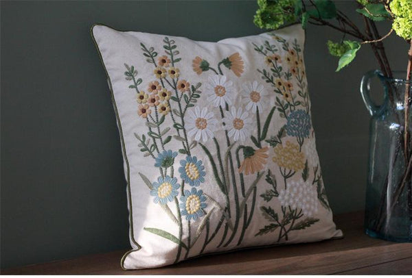 Flower Decorative Throw Pillows, Decorative Pillows for Sofa, Embroider Flower Cotton and linen Pillow Cover, Farmhouse Decorative Pillows-Grace Painting Crafts