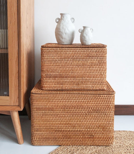 Extra Large Storage Baskets for Clothes, Woven Rectangular Storage Baskets, Storage Basket with Lid, Storage Basket for Living Room-Grace Painting Crafts