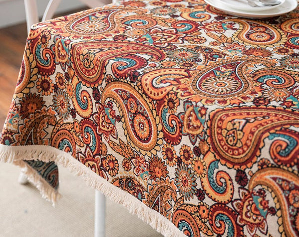 Oriental Rectangular Table Covers for Coffee Table, Large Modern Linen Tablecloths, Bohemian Rectangular Tablecloth for Oval Table-Grace Painting Crafts