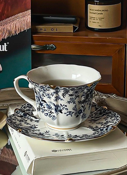 French Style China Porcelain Tea Cup Saucer Set, 7.8 oz Tea Cup and Saucers, Royal Ceramic Cups, Elegant Vintage Ceramic Coffee Cups for Traditional Afternoon Tea-Grace Painting Crafts