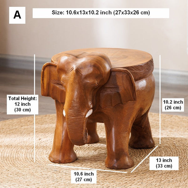 Dining Table Stool, Handmade Solid Wood low Stool, Elephant Wooden Stool, Elephant Sofa Stool, Creative Shoe-changing Stool-Grace Painting Crafts