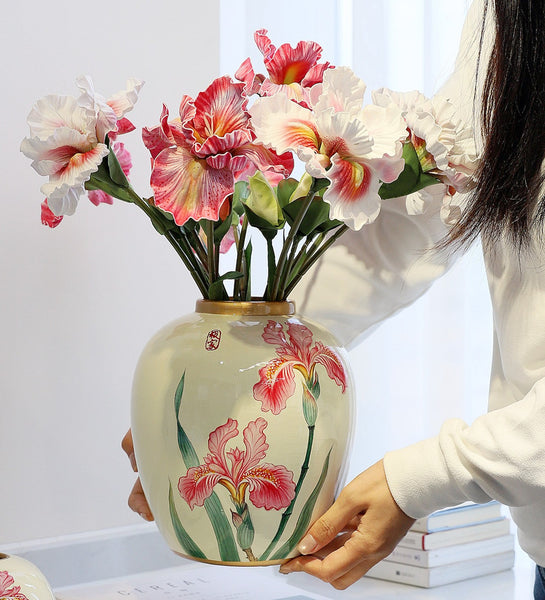 Centerpiece Ceramic Bouquet Vases, Handmade Modern Flower Vase, Large Flower Vases on Dining Table, Porcelain Flower Vases-Grace Painting Crafts