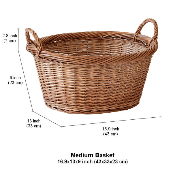 Willow Weaving Baskets for Vegetable, Natural Fruit Basket, Kitchen Storage Baskets, Large Picnic Food Basket with Handle, Natural Hand-woven Wicker Storage Basket-Grace Painting Crafts