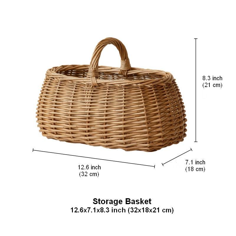 Hand-woven Wicker Storage Basket, Small Picnic Storage Basket with Handle, Willow Weaving Baskets for Vegetable, Natural Fruit Basket, Kitchen Storage Baskets-Grace Painting Crafts