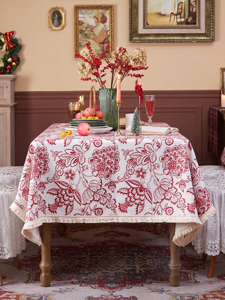 Flower Pattern Tablecloth for Holiday Decoration, Square Tablecloth for Round Table, Large Cotton Rectangle Tablecloth for Home Decoration, Farmhouse Table Cloth Dining Room Table-Grace Painting Crafts