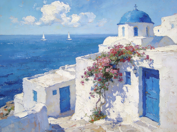Heavy Texture Artwork, Sail into the Aegean Dream, Hand Painted Canvas Art, Small Oil Paintings, Landscape Canvas Paintings, Original Canvas Paintings-Grace Painting Crafts