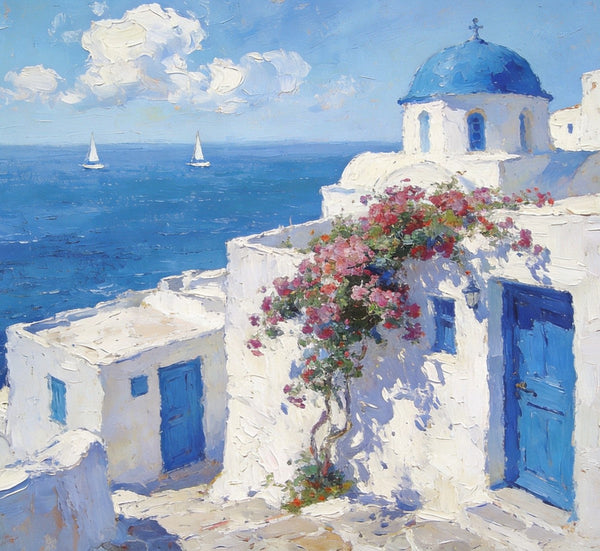 Heavy Texture Artwork, Sail into the Aegean Dream, Hand Painted Canvas Art, Small Oil Paintings, Landscape Canvas Paintings, Original Canvas Paintings-Grace Painting Crafts