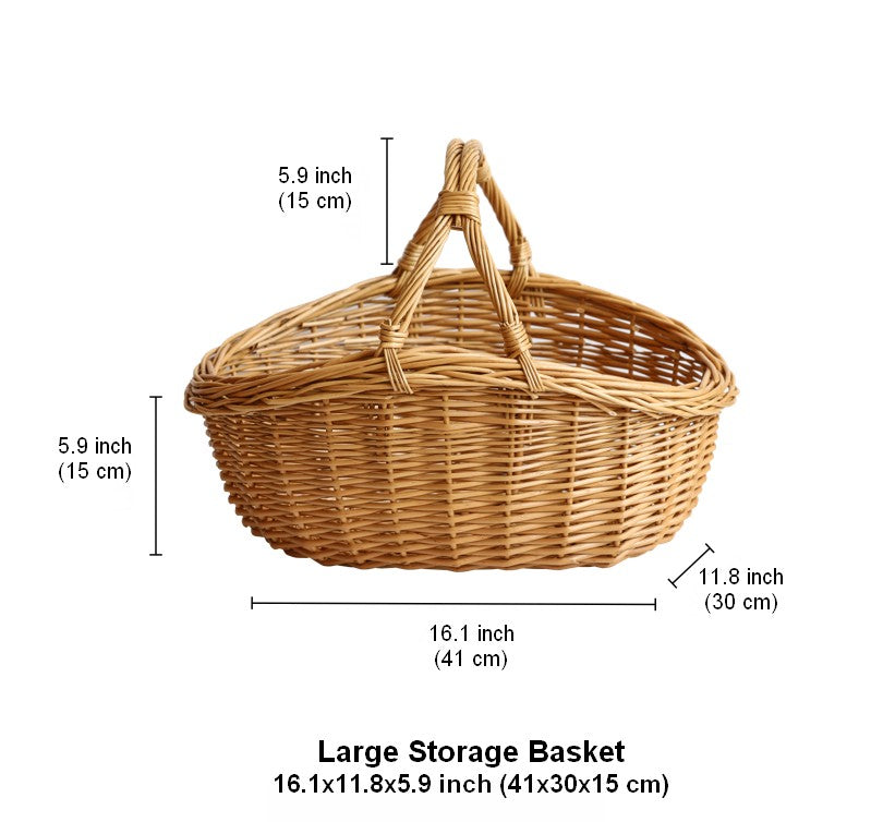 Large Kitchen Storage Baskets, Picnic Storage Basket with Handle, Hand-woven Wicker Storage Basket, Willow Weaving Baskets for Vegetable, Natural Fruit Basket-Grace Painting Crafts